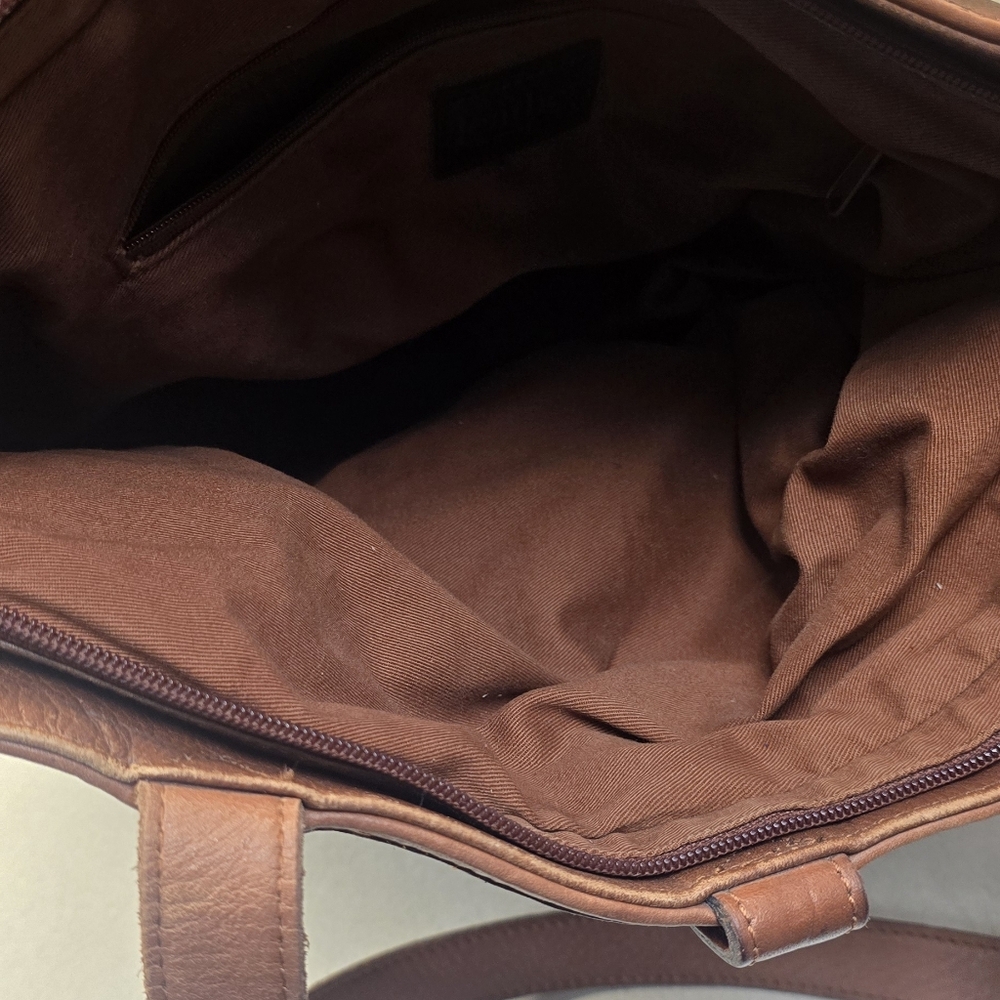 Liz Claiborne Vintage Brown Leather Tote Bag Messenger - Picture 12 of 16